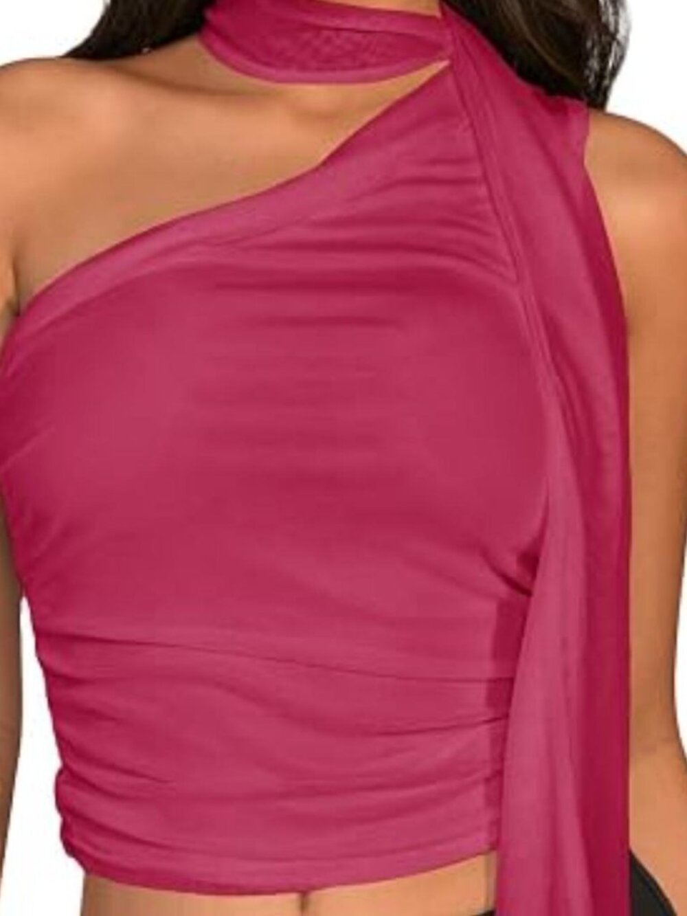 Y2K Hot Pink Leopard Polka Dot Crop Top Asymmetrical Halter One Shoulder Top